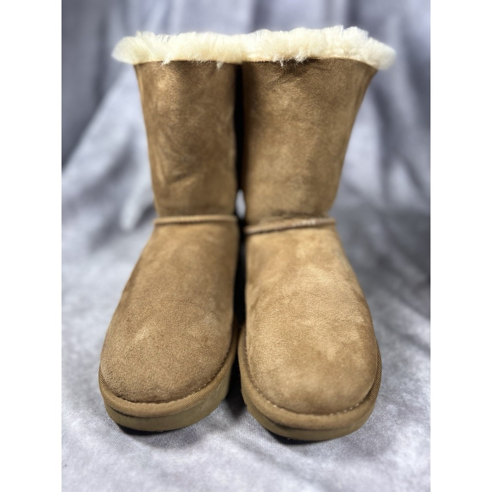 UGG Classic Mini II Bow Chestnut Suede Sheepskin Boots Women's Size 7